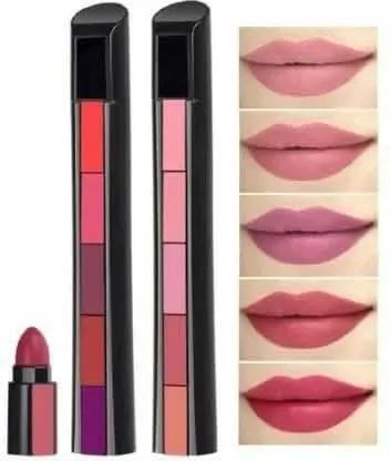 Bingeable 5 in 1 Matte Lipstick, The Red & Nude Pack of 2 (Red and Nude Edition)