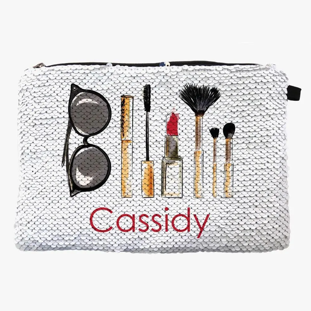 Custom Name Accessory Sequin Makeup Bag | Multiple Designs