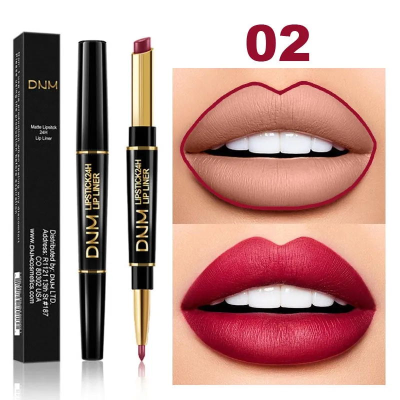 Double Ended Matte Lipstick - Long Lasting Waterproof - Dark Red Lips