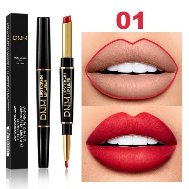 Double Ended Matte Lipstick - Long Lasting Waterproof - Dark Red Lips