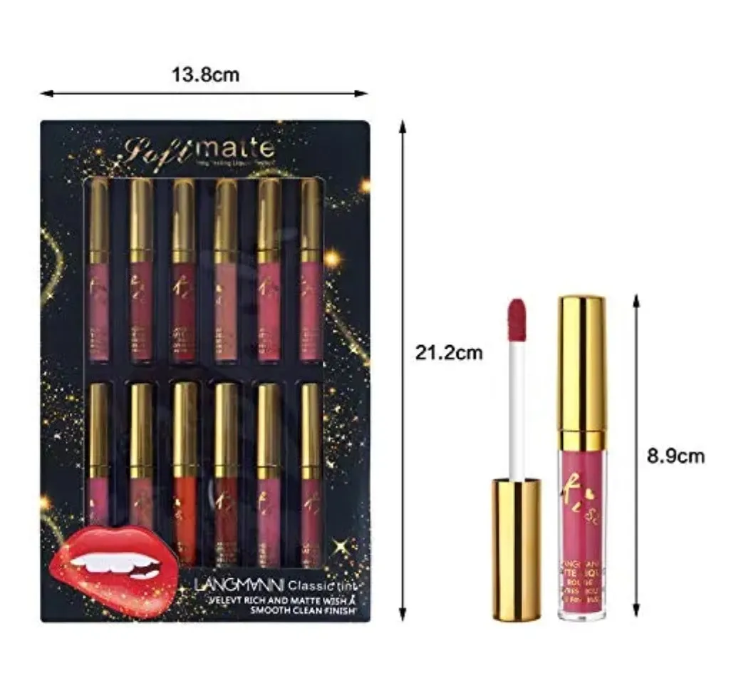 Langmanni 12pcs Classic Tint Soft Matte Liquid Lipstick Set L9800