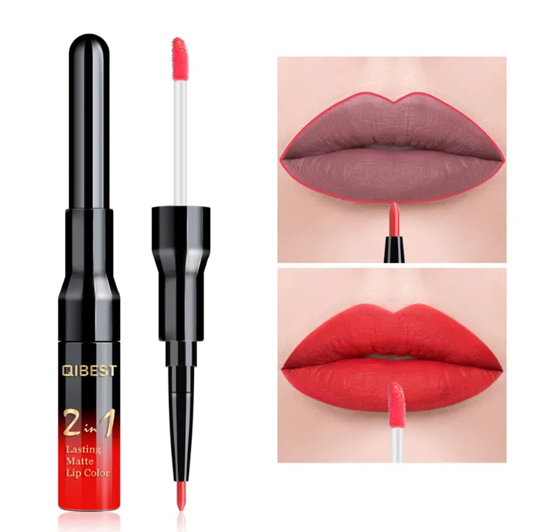 Lip Liner Matte Nonstick Cup Liquid Lipstick Double Lip Gloss Pen