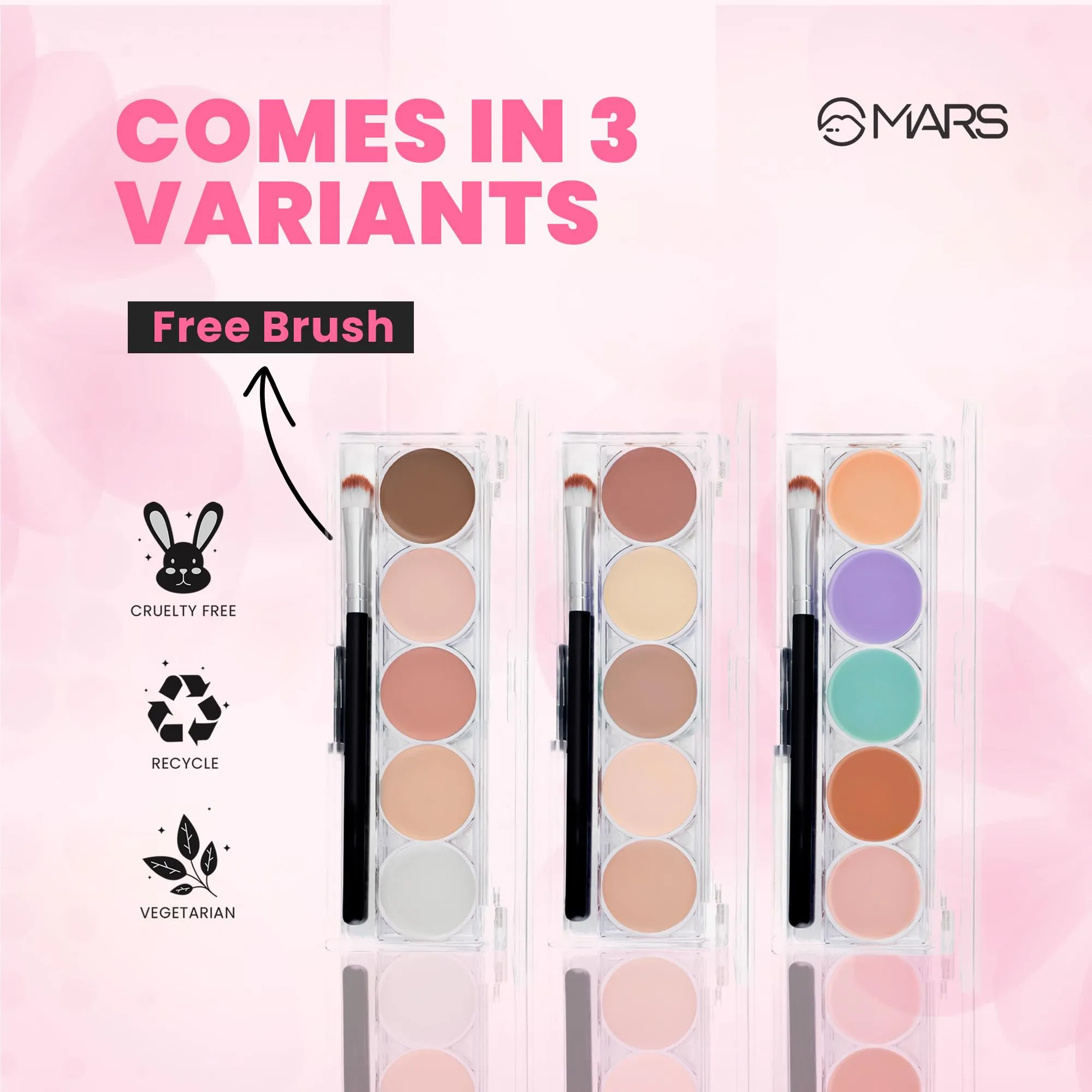 MARS 5 Colour Contour and Concealer Kit with Brush | Creamy Matte Finish & Up to 24-Hours Waterproof Formula | Easy to Blend (8.0 gm) (Shade-3)