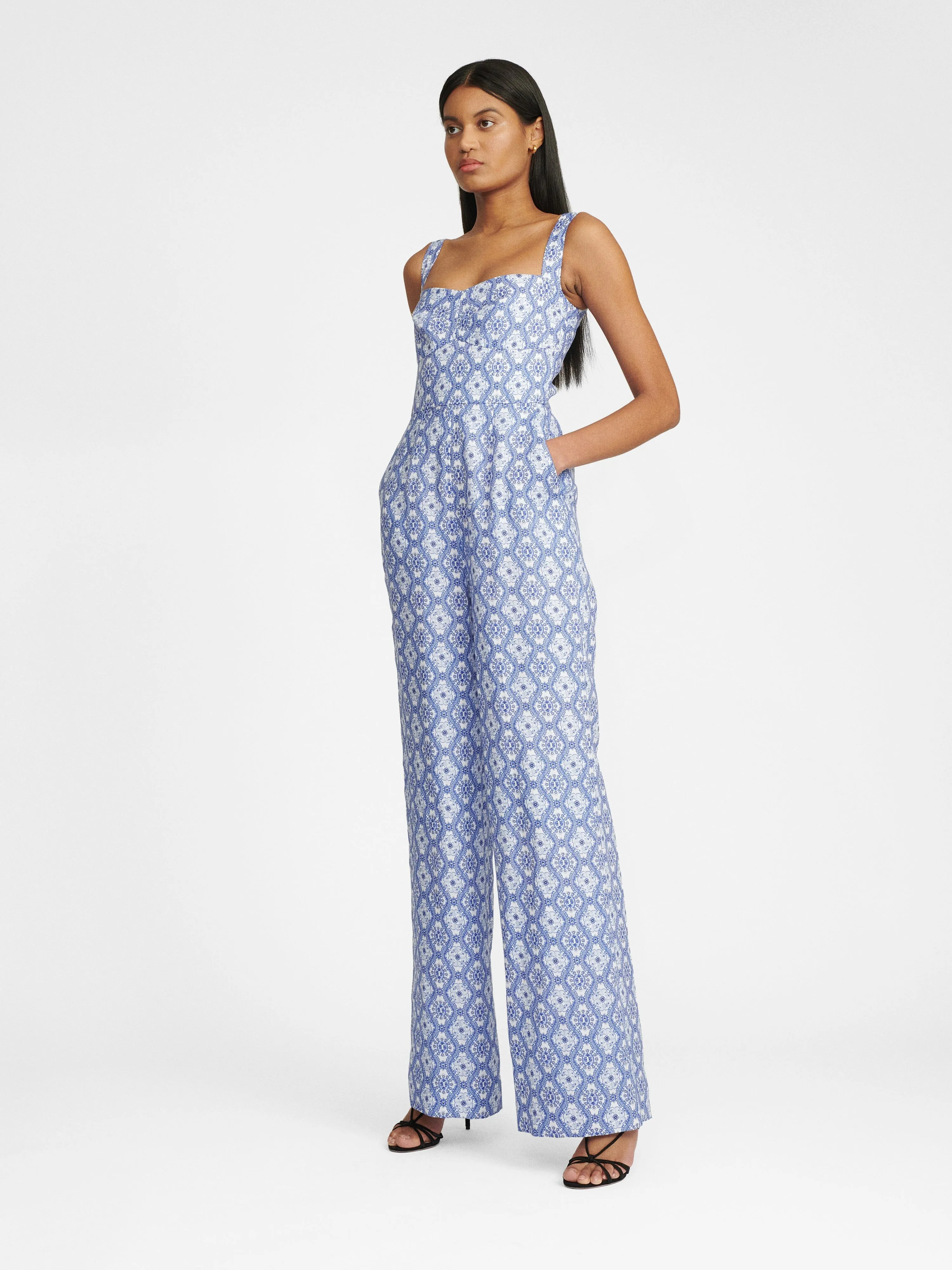 Rachel Jumpsuit in Delphiniums print